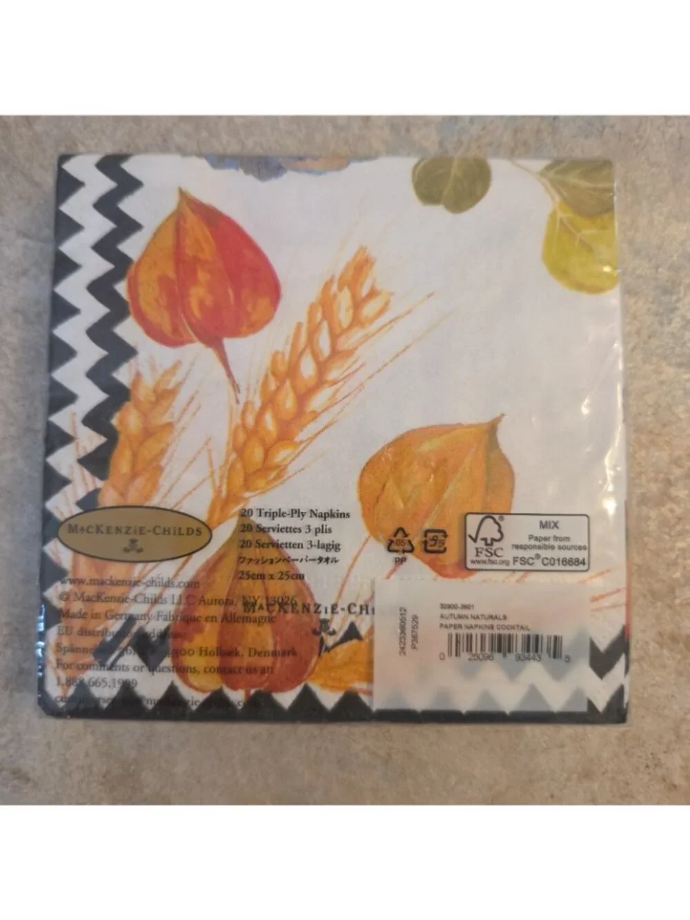 MacKenzie Childs Napkins Pumpkin Autumn Naturals 20 Cocktail Retired NEW